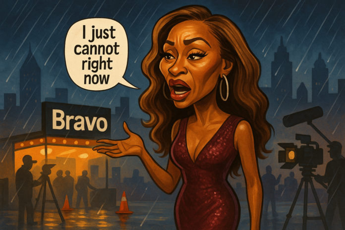 Indakno caricature illustration of Cynthia Bailey, in an Atlanta scene: RHOA Season 17 coverage on Bravo (Atlanta-based cast and city-facing storylines), image role: Featured At...