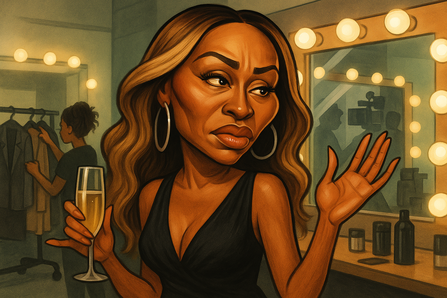 Indakno caricature illustration of Cynthia Bailey, in an Atlanta scene: RHOA Season 17 coverage on Bravo (Atlanta-based cast and city-facing storylines), image role: Supporting...